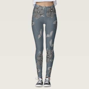 Legging Cinzas-Pernas Azuis-Flores