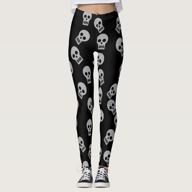Legging Cinzas/preto das caneleiras dos confetes do crânio (Frente)