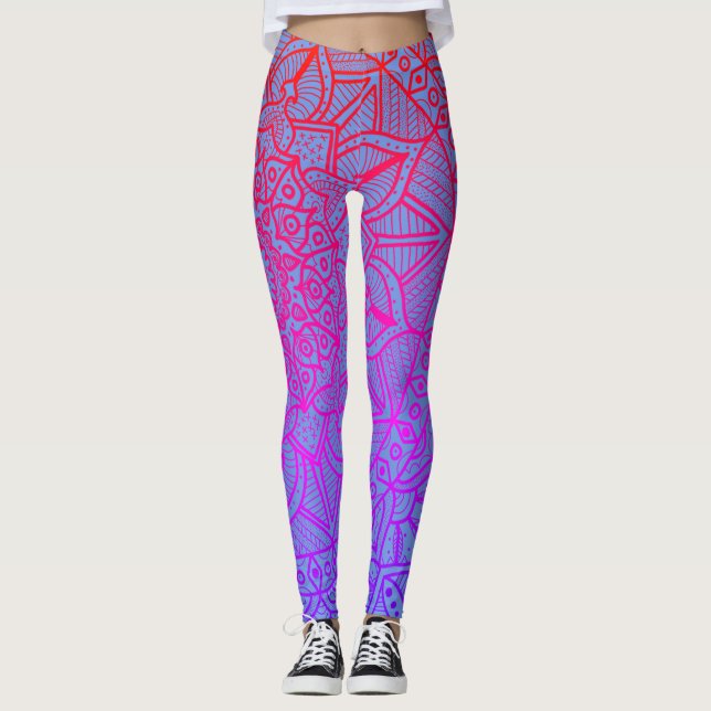Legging Círculo do néon Boho da mandala da vida (Frente)
