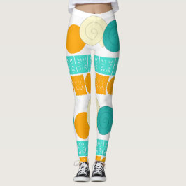 Legging Círculo Espiral Laranja Quadrado Laranja Pernas da
