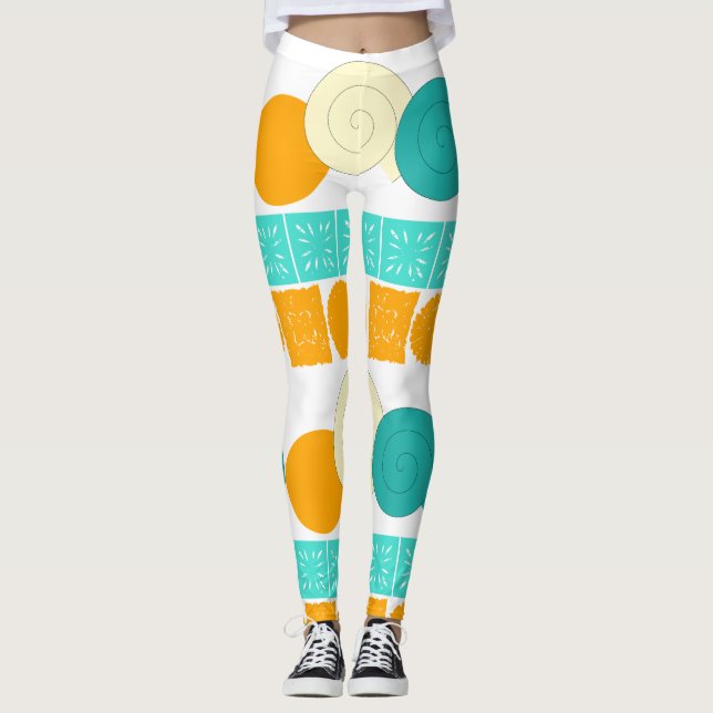 Legging Círculo Espiral Laranja Quadrado Laranja Pernas da (Frente)