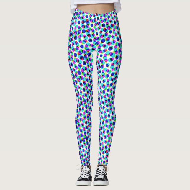 Legging Círculo Pixelado Geométrico Abstrato Azul e Branco (Frente)