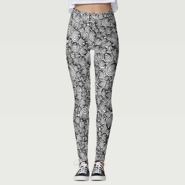 Legging Círculos Abstrato preto e branco (Frente)
