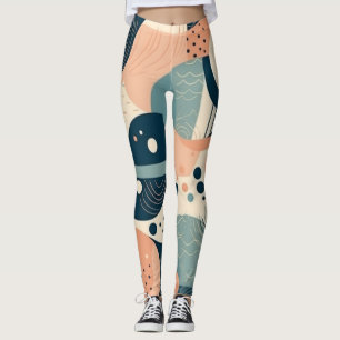 Legging Círculos Abstratos Inspirados no Bauhaus Linhas Az