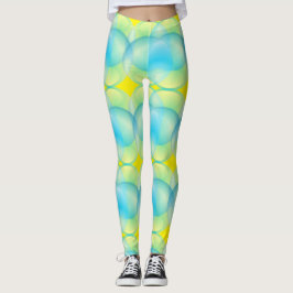 Legging Círculos Azuis Amarelos Abstratos Padrão de Bolhas