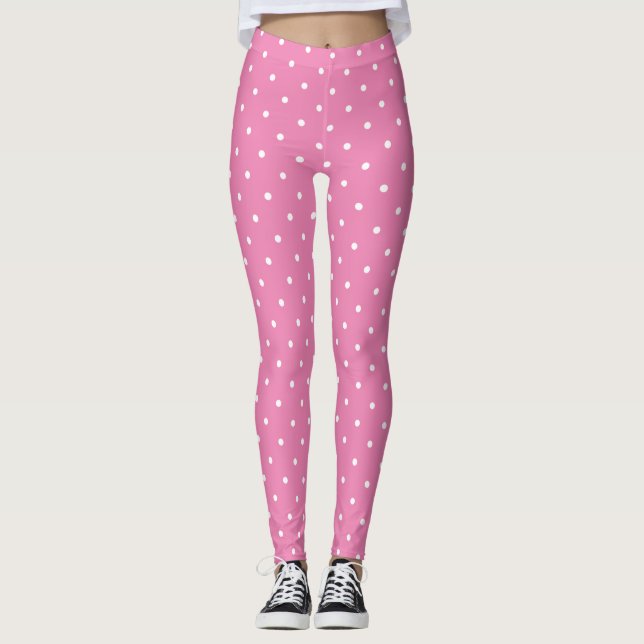 Legging Círculos Brancos Modernos, cor-de-rosa, cor-de-ros (Frente)