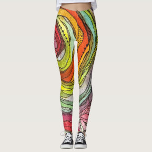 Legging Círculos Coloridos de Aquarela Linhas de Tinta Pon