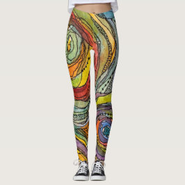 Legging Círculos Coloridos de Aquarela Linhas de Tinta Pon