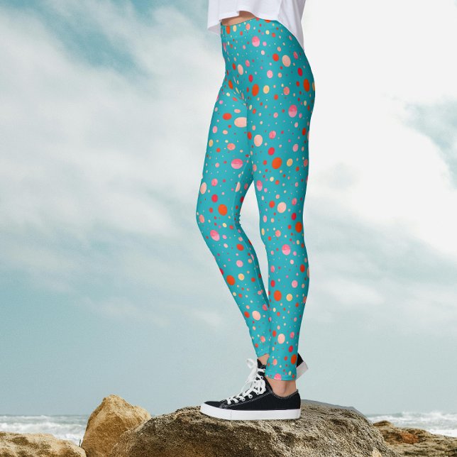Legging Círculos Coloridos Geométricos Modernos Sobre Turq (Criador carregado)