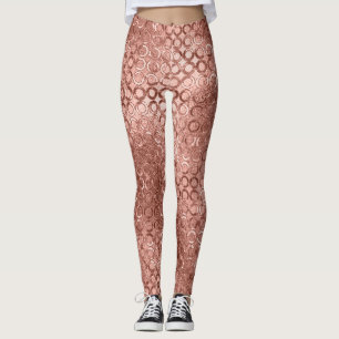 Legging Círculos de Rosa Dourado Brilhante Luxuoso Brilho 
