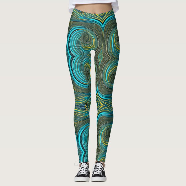 Legging Círculos de Turquesa Negra Ouro Verde (Frente)