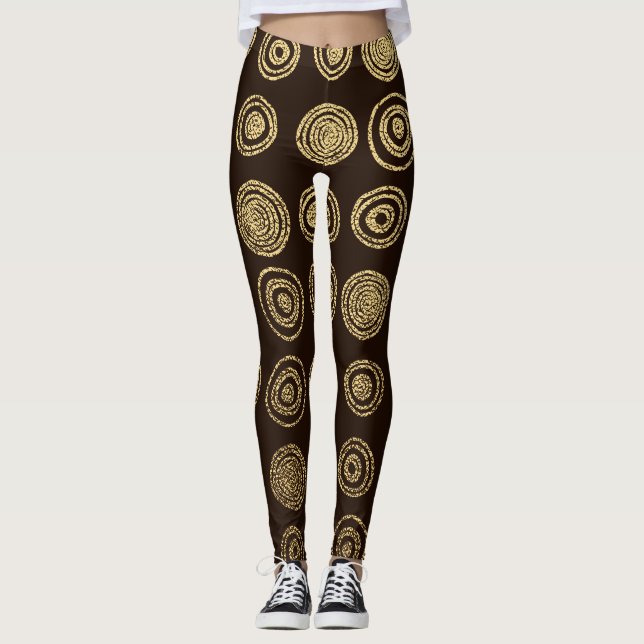 Legging Círculos do ouro: Padrão Desenhado à Mão (Frente)