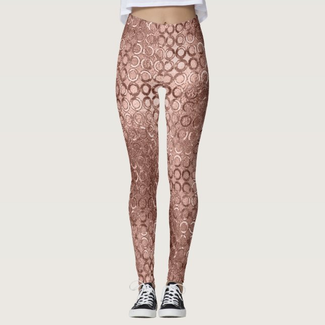 Legging Círculos Dourados Rosa Brilhantes Luxo Faísca (Frente)