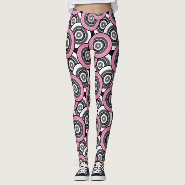 Legging Círculos e anéis - padrão geométrico preto e branc (Frente)