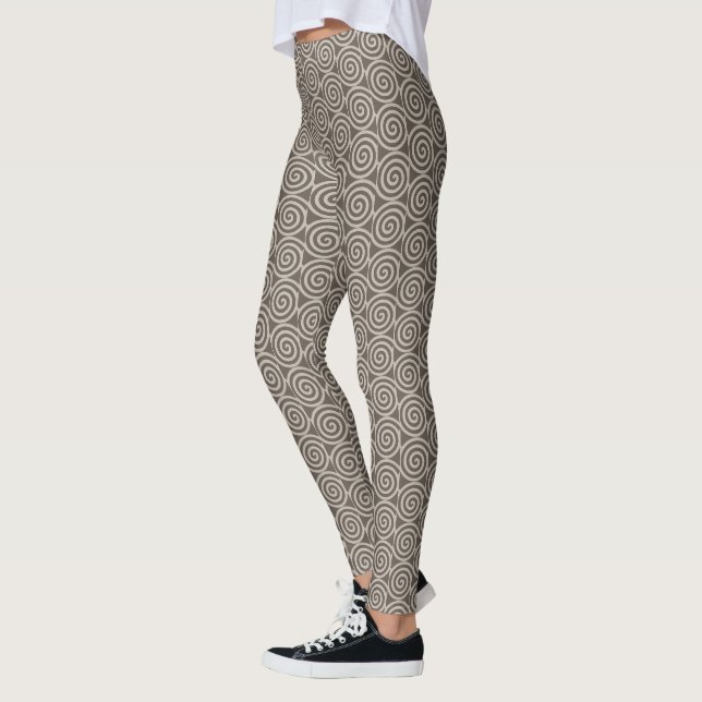 Legging Círculos Elegantes de Espiral Abstrata em Marrom (Esquerda)