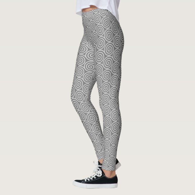Legging Círculos Espirais Abstratos Elegantes em Tons Cinz (Esquerda)