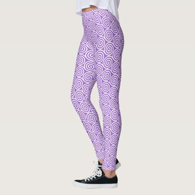 Legging Círculos Espirais Abstratos Elegantes em Violeta e (Esquerda)