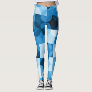 Legging Círculos Sem Costura: Abstrato Azul Vintage