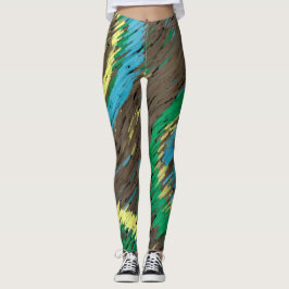 Legging círculos verdes amarelos castanhos abstrato arte m