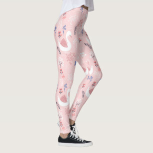 Legging Cisnes Brancos Doces em Ballet Floral Rosa Pastel