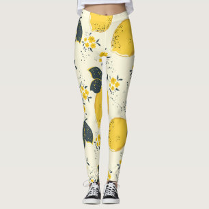 Legging Citros coloridos, padrão de flor de limão.