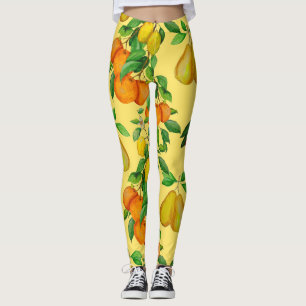 Legging Citrus, pera, cereja: impressão de aquarela.