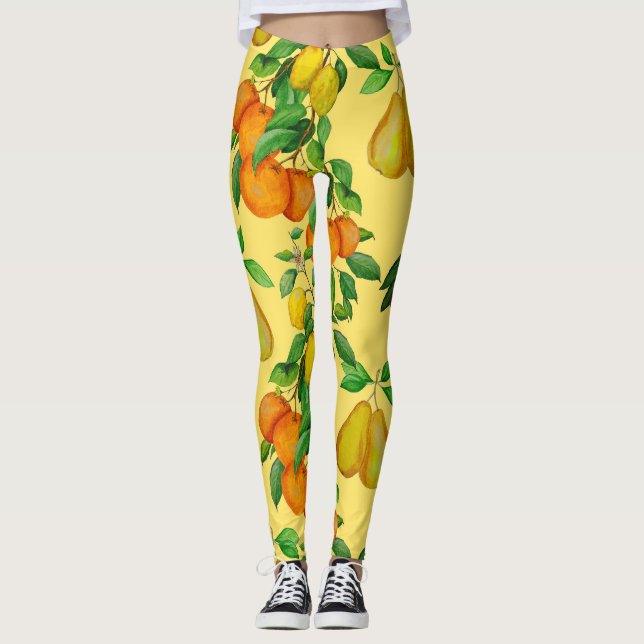 Legging Citrus, pera, cereja: impressão de aquarela. (Frente)