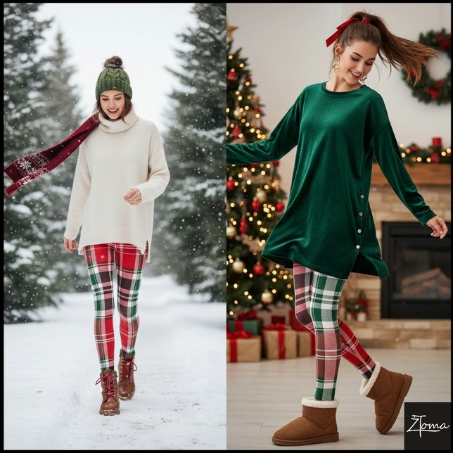 Legging Classic Christmas Red Green Tartan Plaid (Criador carregado)
