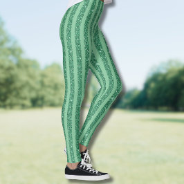 Legging Classic Jade Green Glitter Style Vertical Stripes