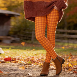 Legging Classic Pumpkin Fall Autumn Gingham Plaid Check