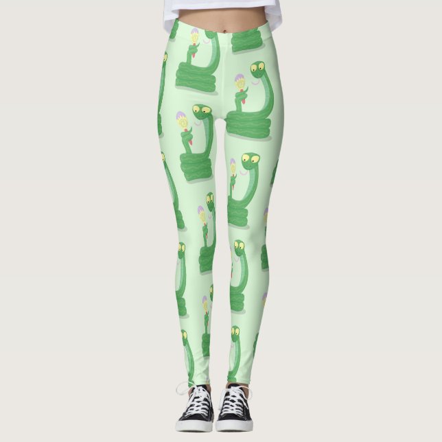 Legging Cobra verde engraçado com desenhos de maraca (Frente)