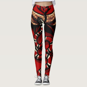 Legging Cobra vermelho do bolo de veludo