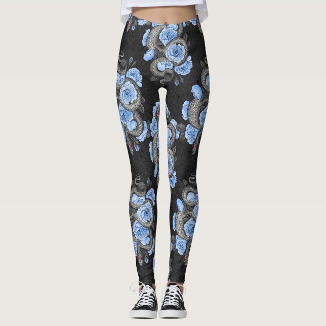 Legging Cobras e rosas azuis (Frente)