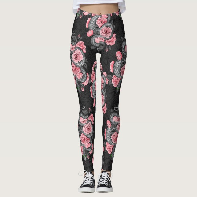 Legging Cobras e rosas de pêssego (Frente)