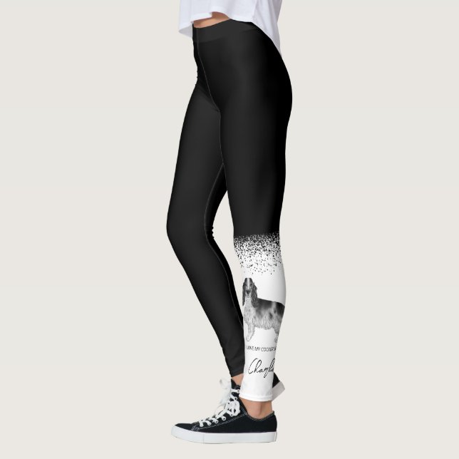 Legging Cocker Spaniel em Preto e Branco & Texto Personali (Esquerda)