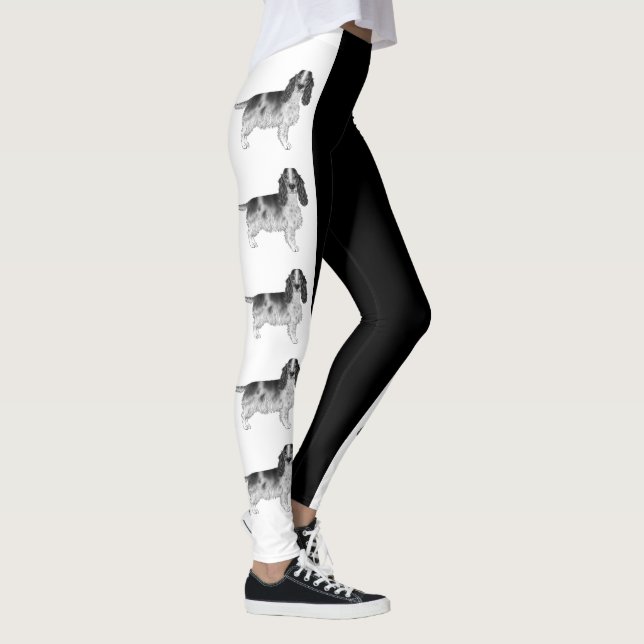 Legging Cocker Spaniel Inglês Desenhado em Preto e Branco (Direita)
