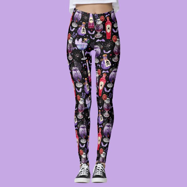 Legging Cocktails e Poções do Halloween Roxo e Vermelho (Purple and Red Halloween Cocktails and Potions Leggings)