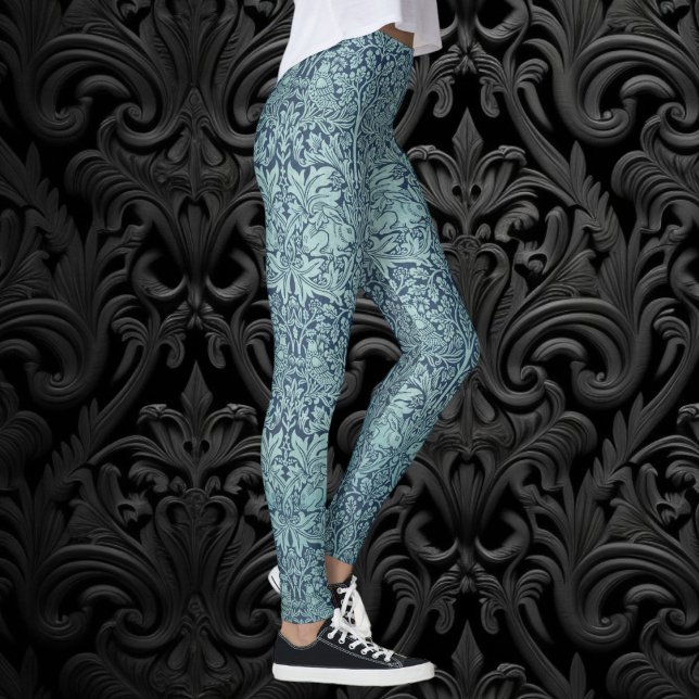 Legging Coelho Brer por William Morris Blue Textile Patter (Brer Rabbit by William Morris, Textile Pattern Leggings)