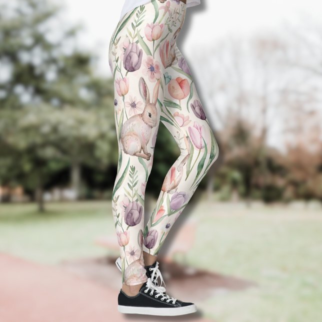 Legging Coelho Cinza Fofo com Tulipas Coloridas (Criador carregado)