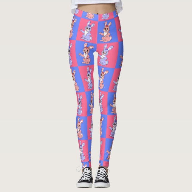 Legging Coelho Coelho Coelho Cozinhado Cawaii Azul Cor-de- (Frente)