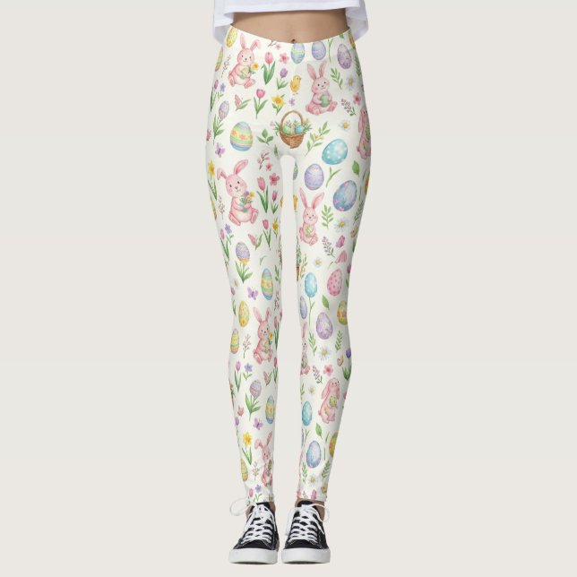 Legging Coelho de Páscoa e Estampa Floral em Pastéis Capri (Frente)