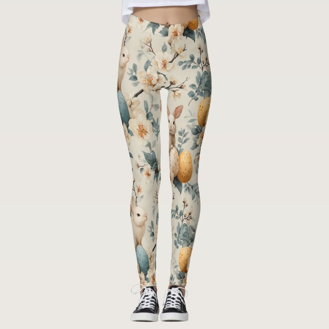 Legging Coelho de Páscoa Floral Vintage (3) (Frente)