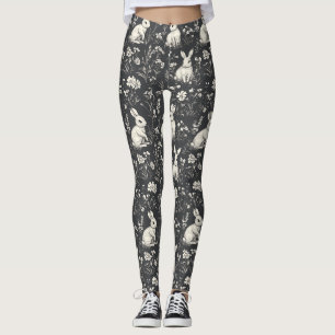 Legging Coelho Elegante Toile Floral Padrão Vintage (1)