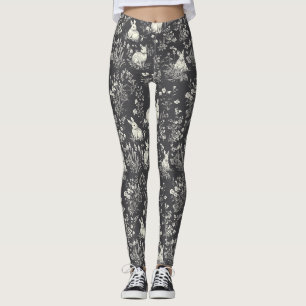 Legging Coelho Elegante Toile Floral Padrão Vintage (3)