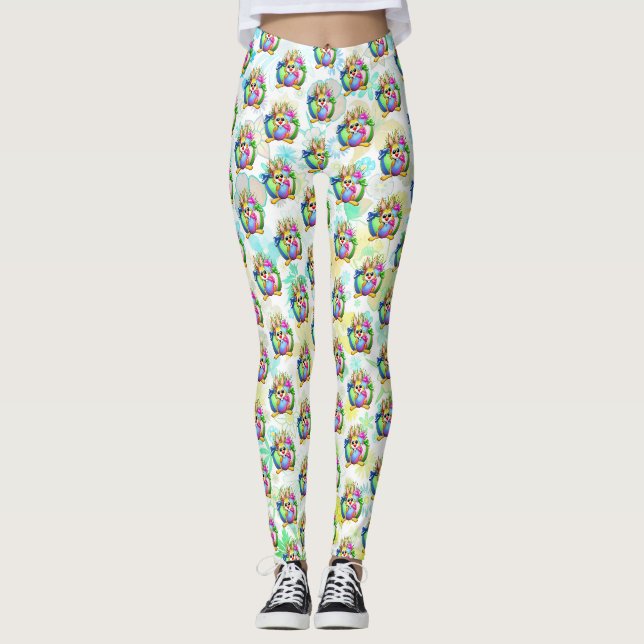 Legging Coelho engraçado mordendo um ovo de Páscoa (Frente)