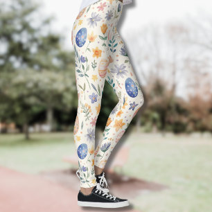 Legging Coelho Pastel Aquarela Atemporal Flores Ovos