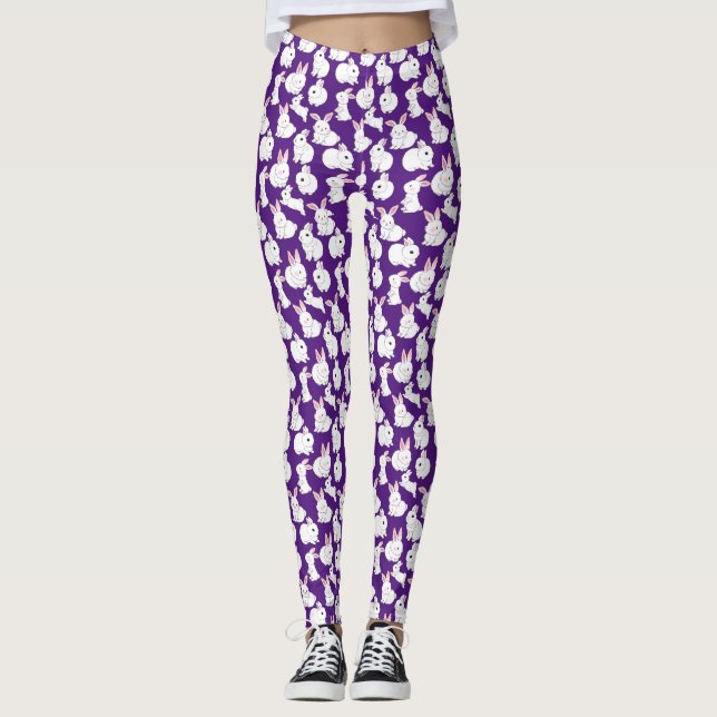 Legging Coelhos brancos padrão 01.bw Roxo (Frente)