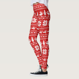 Legging Coelhos coelhinhos bonitos Padrão de Natal Vermelh