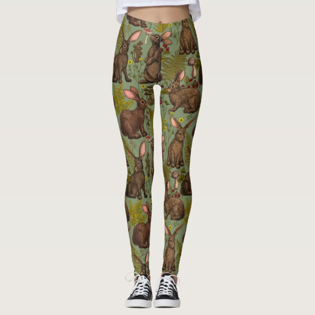Legging Coelhos e flora florestal Leggens (Frente)