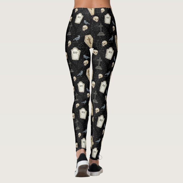 Legging Cofre Assustador e Corvo de Halloween (Verso)